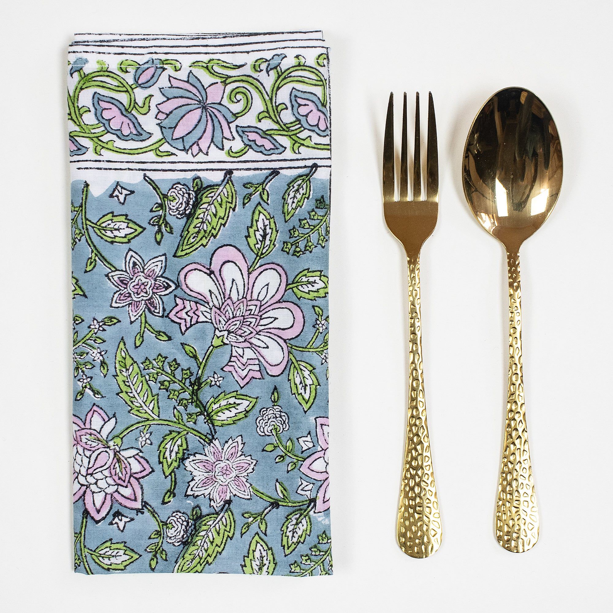 Hand Block Green Floral Printed Cotton Rumal